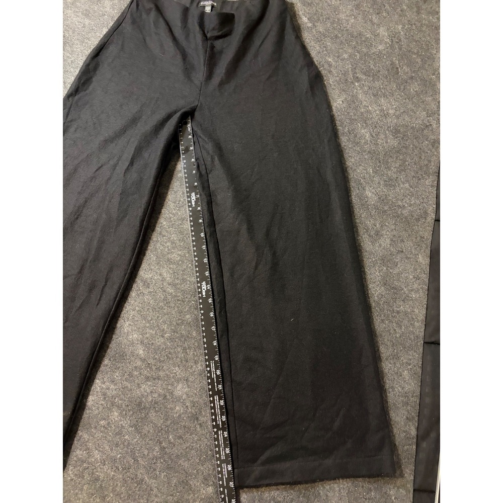 Eileen Fisher Black 100% Wool Wide Leg Trousers Side Zip Minimalist Pants
